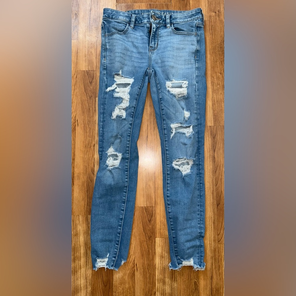 American Eagle Outfitters Blue Distressed Jeggings